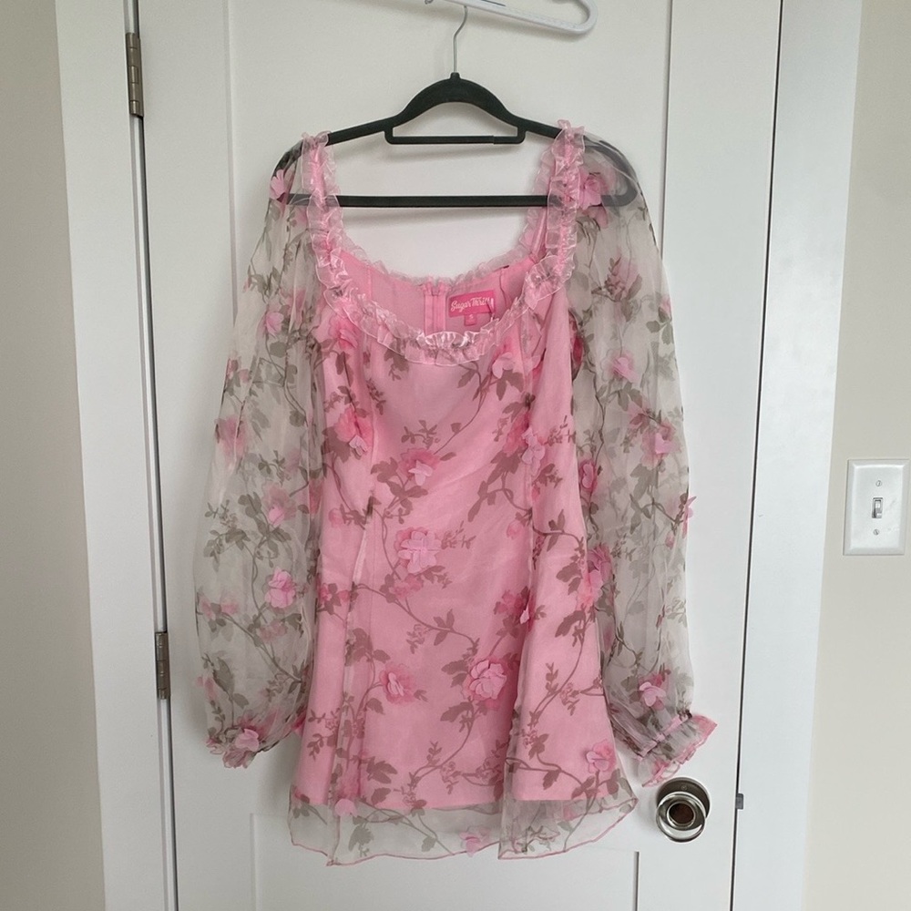Sugar Thrillz Pink Floral Sheer Dress.